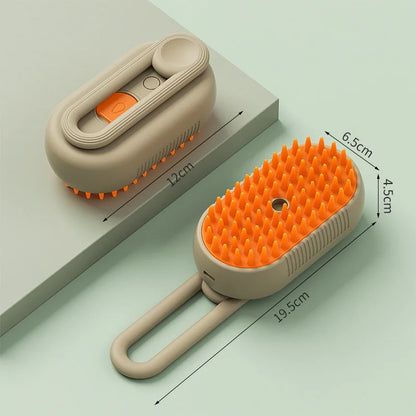 Beige and orange grooming brush with measurements on a light green background